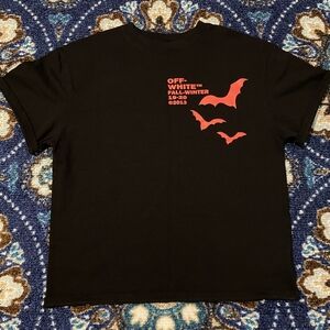 Off-White Black T-Shirt with Red Bat Design